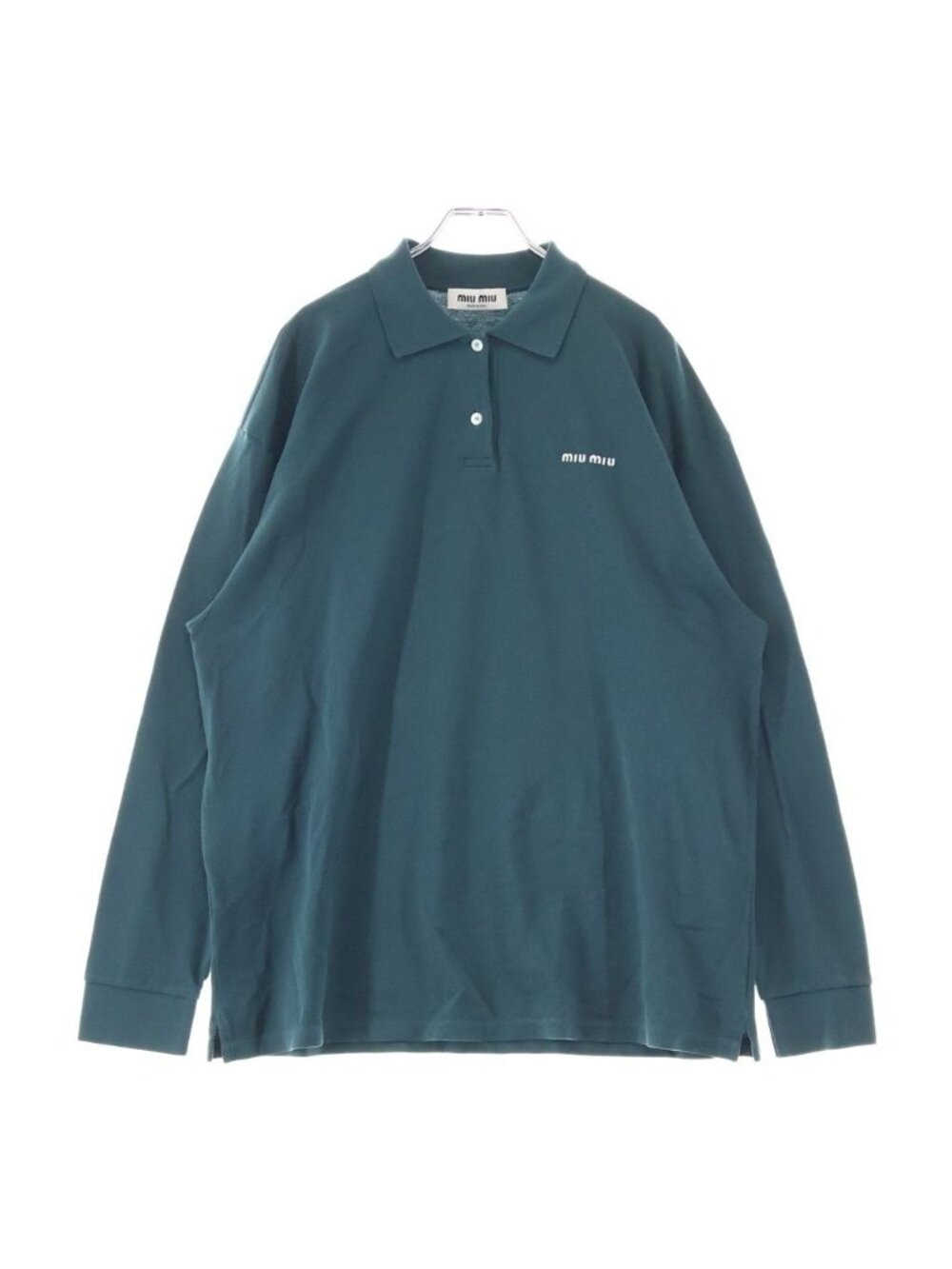 Miu Miu 24 SS Cotton Pique Polo Shirt Long Sleeve Logo Green
